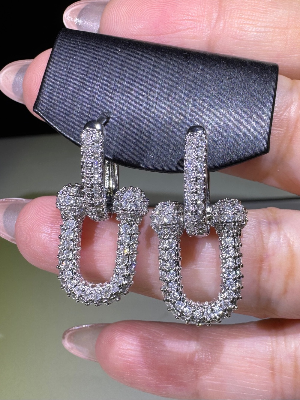 S925 Posts Pavé CZ U-Shaped Drop Hoop Earrings